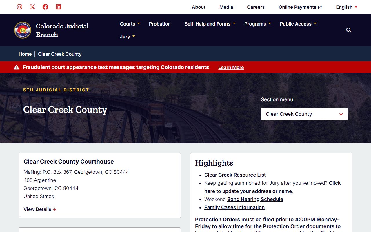 Clear Creek County court records after jail arrest court page