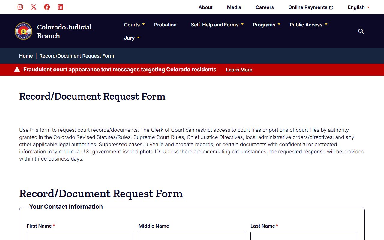 Clear Creek County court records after jail arrest record request form